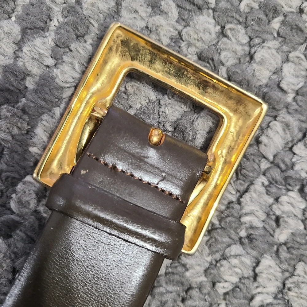111 State‎ Brown Leather Belt with Gold Toned Buckle 32 Italy